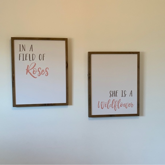 Other - Lot of 2 Wall Art Decor Little Girl Nursery Baby Quote Framed Wildflowers Roses